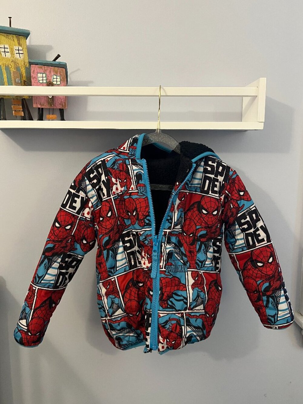 Marvel Spider-Man Reversible Sherpa Hooded Jacket – Toddler Size 3T